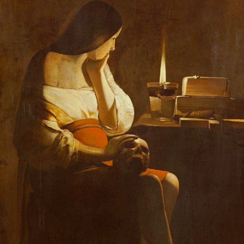 Oil painting on canvas: reproduction of The Penitent Magdalene by Candlelight by Georges de La Tour, on order
