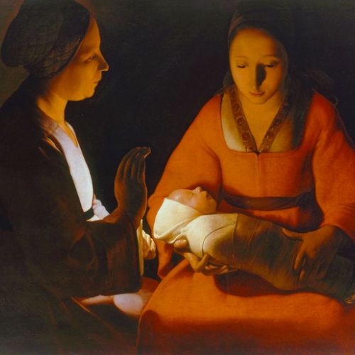 Faithful copy of The Newborn by Georges de La Tour, oil painting