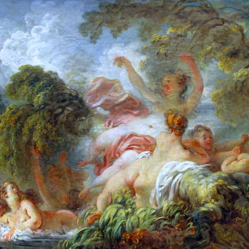 Classical painting copy of The Bathers by Fragonard, handmade