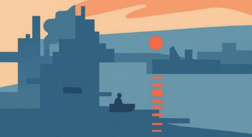 Overview of the flat color areas and silhouettes in Monet’s “Impression, Sunrise