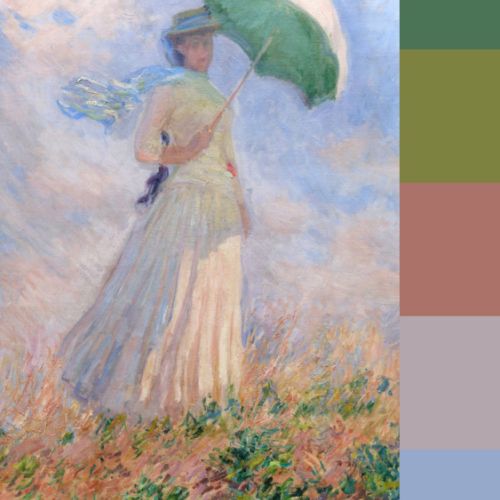Predominant color choices in Monet’s “Woman with a Parasol, Turned to the Right”