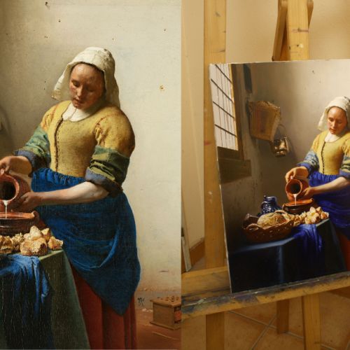 Vermeer – The Milkmaid — comparison between the original and the hand-painted copy