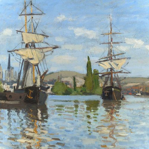Oil copy of Ships on the Seine at Rouen by Claude Monet, made to order