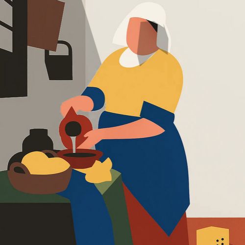 Organization of dominant shapes in Vermeer’s “The Milkmaid”