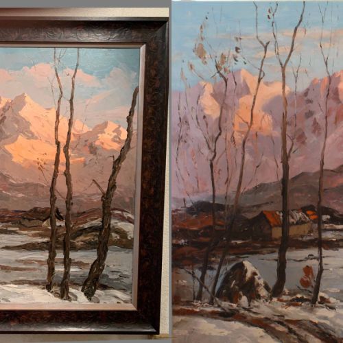 An exact copy of a post-impressionist landscape, capturing the light and winter hues.