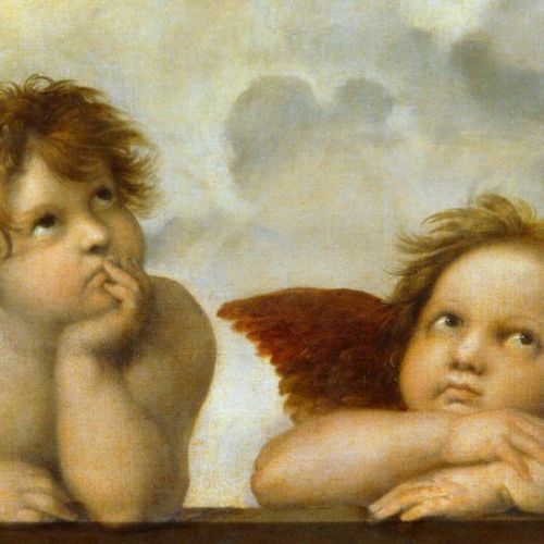 Oil reproduction on canvas of Sistine Madonna (detail) by Raffaello Sanzio, artisan painting