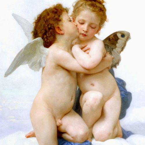 Copy on canvas of Cupid and Psyche after Bouguereau