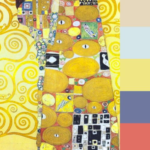 Primary tonalities in Klimt’s “The Tree of Life (detail of the Embrace)”