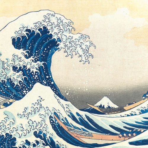 Have a classical painting reproduced: The Great Wave by Hokusai, oil on canvas