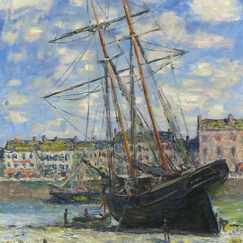 Custom painting: copy of Boat Beached at Low Tide by Claude Monet, handmade