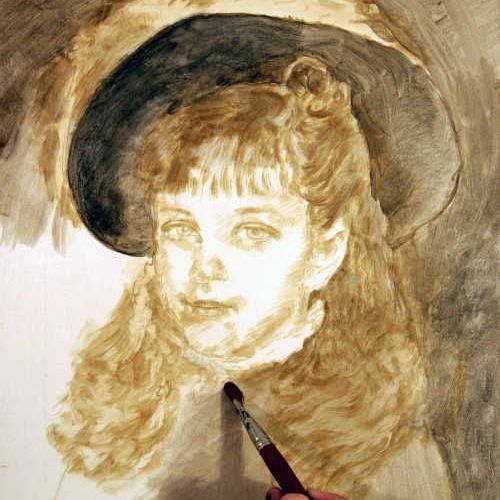 Monochrome drawing and initial shaping of the portrait