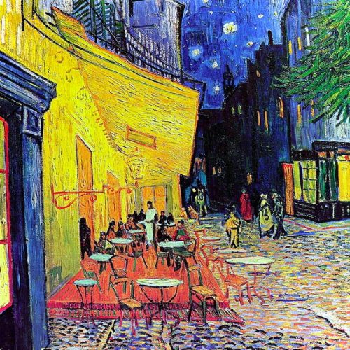 Original reproduction of Café Terrace at Night, Place du Forum, Arles by Van Gogh, artisan painting