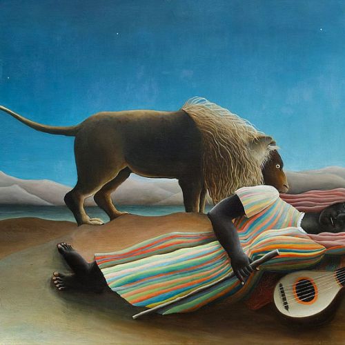 Example of a famous painting copied: The Sleeping Gypsy by Douanier Rousseau, personalized painting