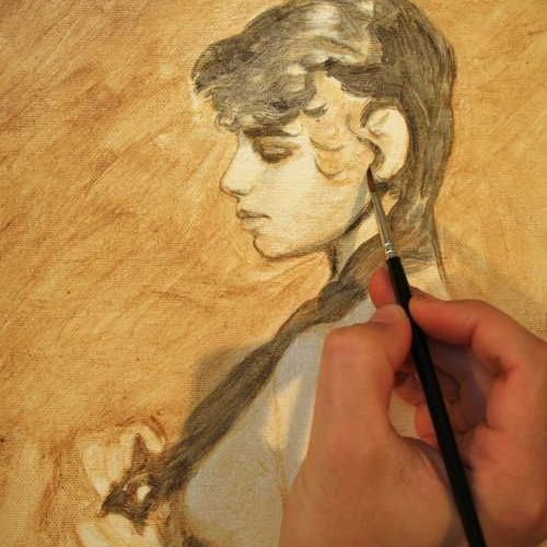 Nude after Sargent: ochre camaieu for values