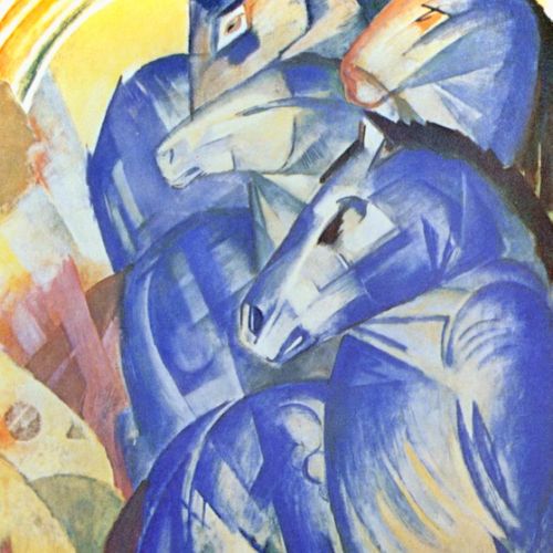 Copy of the old painting The Tower of Blue Horses by Franz Marc, oil reproduction