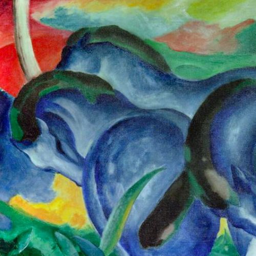 Reproduction of the old painting The Large Blue Horses by Franz Marc, artisan painting