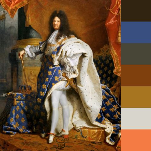 Main color nuances in Rigaud’s “Portrait of Louis XIV in Coronation Robes”
