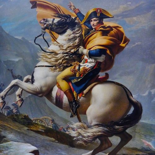 Request a copy of Bonaparte Crossing the Grand-Saint-Bernard by Jacques-Louis David, artisan reproduction
