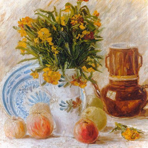 Oil reproduction of Vase with Flowers, Coffee Pot, and Fruits by Vincent van Gogh, handmade painting