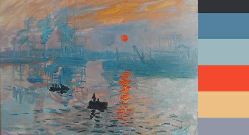 Color palette of Impression, Sunrise: a gentle warm–cool contrast.