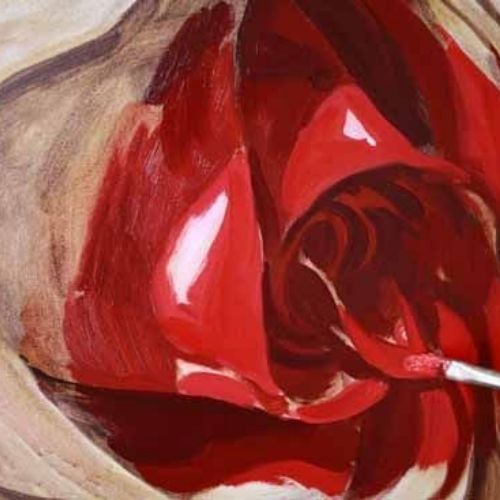 Application of main colors and contrasts — intermediate stage on the rose