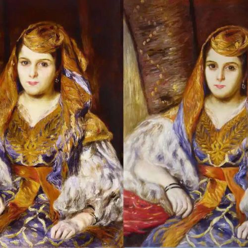 Renoir — portrait copied in oil, faithfully rendered light and Impressionist brushstrokes