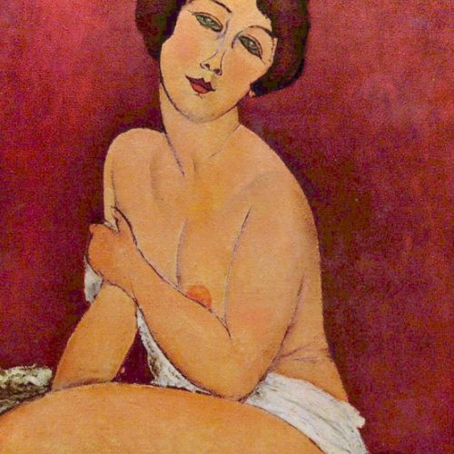 Painting after Seated Nude on a Sofa by Amedeo Modigliani, artistic reproduction