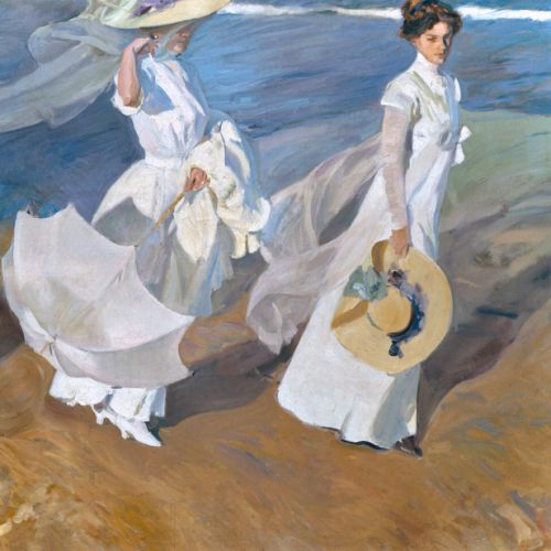 Oil reproduction on canvas of Walk by the Sea by Joaquin Sorolla, artisan painting