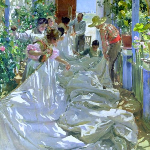 Painting on order: reproduction of The Mending of the Sail by Joaquin Sorolla