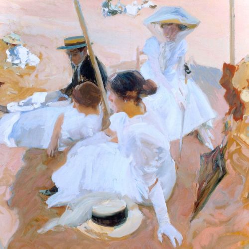 Handmade painting of Under the Awning, Zarauz by Joaquin Sorolla, faithful copy