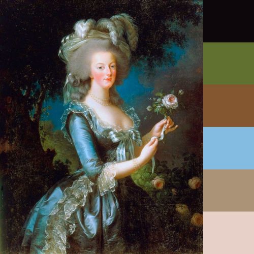 Color palette of Vigée Le Brun’s “Marie Antoinette with a Rose”