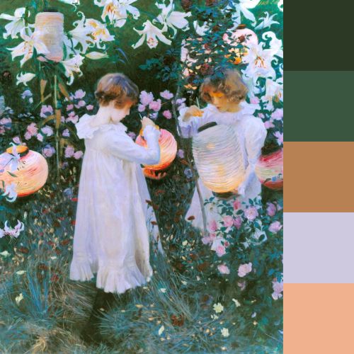 Predominant color choices in Sargent’s “Carnation, Lily, Lily, Rose”