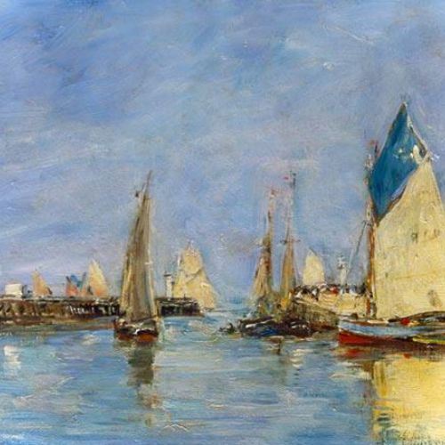 Copy of a masterpiece: Sailing Ships in Trouville Harbor by Eugène Boudin, handmade reproduction