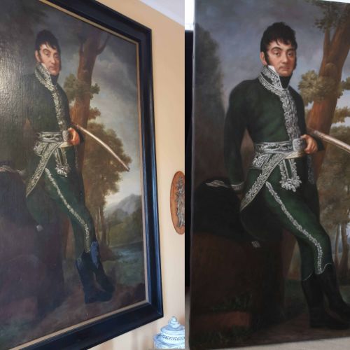 18th-century military portrait — full-length oil copy on canvas