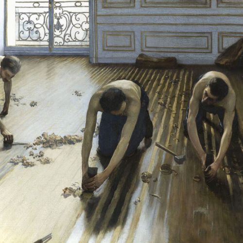 Painted replica of The Floor Scrapers by Caillebotte