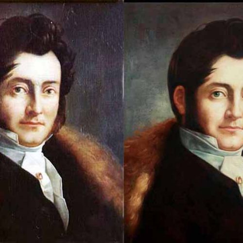 Old portrait — hand-painted reproduction of an 18th-century male bust