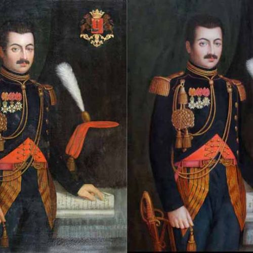 Before / after — military portrait and model, oil reproduction
