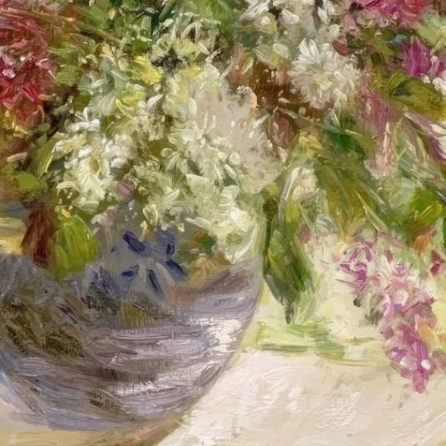 Detail of the texture of an oil painting with layered colors