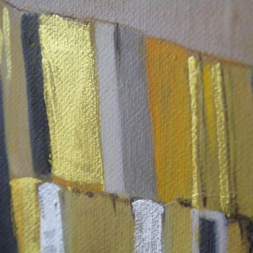 Close-up of golden pigments and canvas texture, hand-painted (after Klimt)
