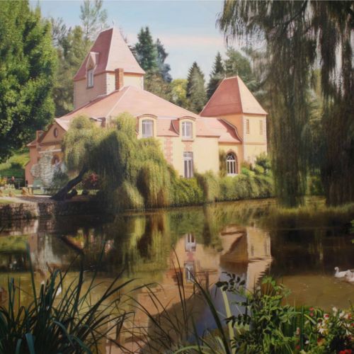 Property and garden — oil painting conveying water and light