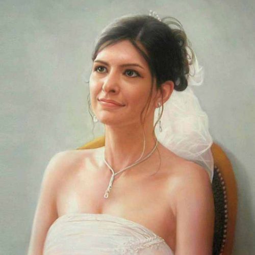 Bride in white — oil painting from photo, realistic style
