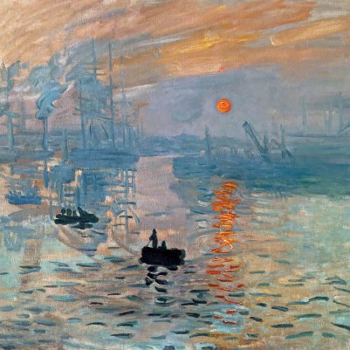 Impressionist painting showing brushwork and texture in a landscape