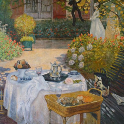 Overall view of an impressionist painting with different textural effects