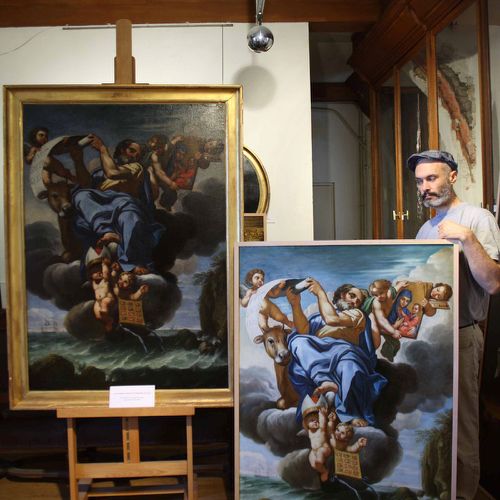 Original and oil reproduction side by side — proof of museum-level quality