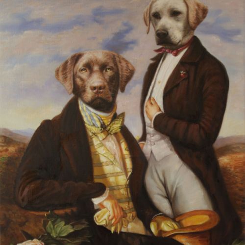 Animals in costume — humorous oil-painted portraits, custom commission