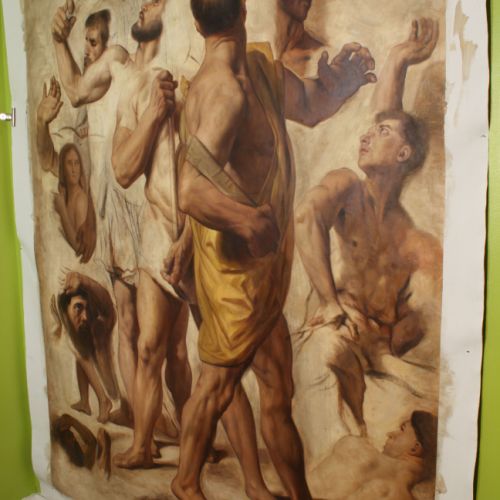 In the studio — academic Ingres study in progress, oil on canvas