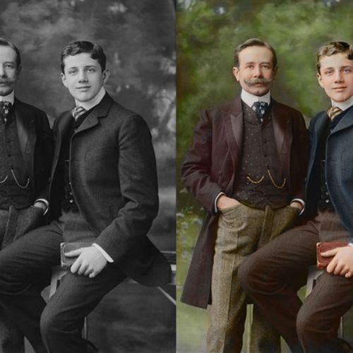 Two men — colorization of a B&W portrait before oil painting