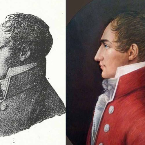 Painted reconstruction — 18th-century male portrait from an engraving in color