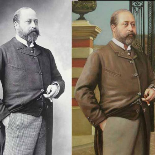 Military officer — before/after: B&W photo and color painting