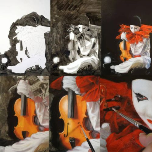 From blank canvas to final painting — complete detailed oil-painting stages